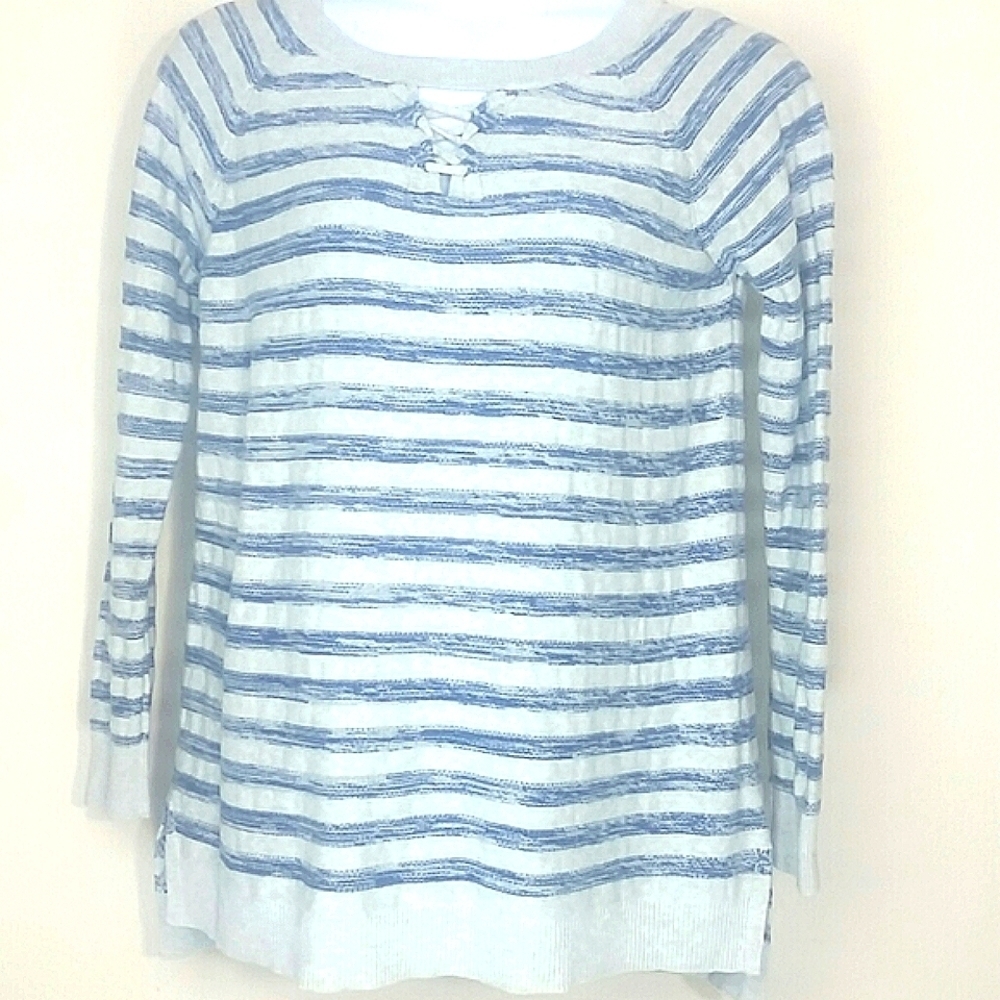 Sweatshirt top blue gray striped Ruff Hewn long sleeve  Large